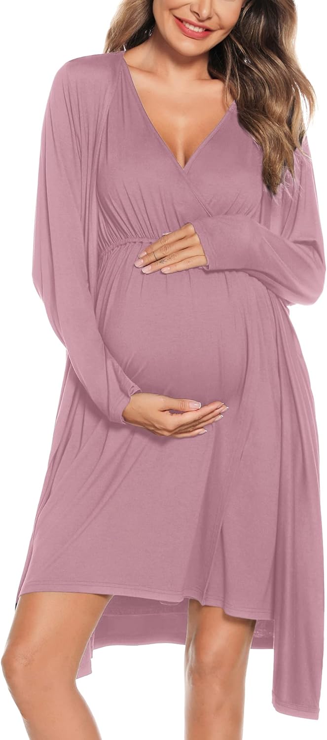Ultimate Comfort: SWOMOG Maternity Nursing Gown & Robe Set Review
